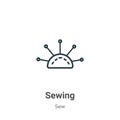 Sewing outline vector icon. Thin line black sewing icon, flat vector simple element illustration from editable sew concept Royalty Free Stock Photo