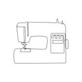 Sewing overlock machine continuous line drawing. One line art of home appliance, sewing, atelier, embroidery, overlock