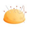 Sewing pincushion and needle with thread. Vector illustration