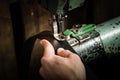 Sewing process of the leather belt Royalty Free Stock Photo