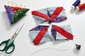 Sewing process of patchwork block, pincushion, quilting and sewing accessories Royalty Free Stock Photo