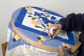 Sewing on quilt hoop Royalty Free Stock Photo