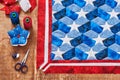 Sewing of quilt with stylized elements of American flag Royalty Free Stock Photo