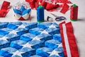 Sewing of quilt with stylized elements of American flag Royalty Free Stock Photo