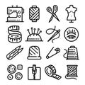 Sewing Related outline icons set isolated on white background Royalty Free Stock Photo