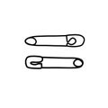 Sewing safety pin doodle icon, vector color illustration