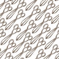 Sewing scissors, hairdresser or barber tool seamless pattern Royalty Free Stock Photo