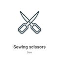 Sewing scissors outline vector icon. Thin line black sewing scissors icon, flat vector simple element illustration from editable Royalty Free Stock Photo