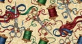 Sewing Scissors and Thread Spools Pattern Royalty Free Stock Photo