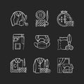 Sewing services chalk white icons set on black background