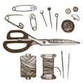 Sewing Set Hand Draw Sketch. Vector Royalty Free Stock Photo
