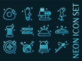 Sewing set icons. Blue glowing neon style. Royalty Free Stock Photo