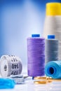 Sewing spools with threads and other items Royalty Free Stock Photo