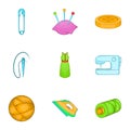Sewing supplies icons set, cartoon style Royalty Free Stock Photo