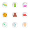 Sewing supplies icons set, cartoon style Royalty Free Stock Photo