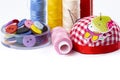 Sewing supplies, needles and thread, concept of a banner with goods for needlework and creativity, copy space, copy space Royalty Free Stock Photo