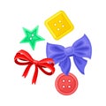 Sewing and Tailoring Accessories with Buttons and Bows Vector Illustration