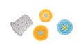Sewing and Tailoring Accessories with Thimble and Buttons Vector Set