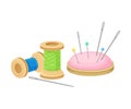 Sewing and Tailoring Equipment with Spool and Pins in Cushion Vector Illustration Royalty Free Stock Photo