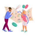 Sewing and tailoring, needlework and crafting - banner with people characters vector. Royalty Free Stock Photo