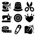 Sewing and tailoring solid glyph icon set on a white background Royalty Free Stock Photo
