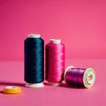 Sewing and tailoring supplies, with colorful thread spools and buttons Royalty Free Stock Photo