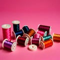 Sewing and tailoring supplies, with colorful thread spools and buttons Royalty Free Stock Photo