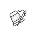 Sewing thimble and needle line icon