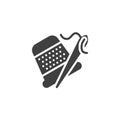 Sewing thimble and needle vector icon