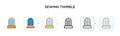 Sewing thimble vector icon in 6 different modern styles. Black, two colored sewing thimble icons designed in filled, outline, line Royalty Free Stock Photo
