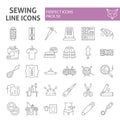 Sewing thin line icon set, tailor symbols collection, vector sketches, logo illustrations, dressmaking signs linear