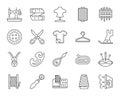 Sewing simple black line icons vector set Royalty Free Stock Photo