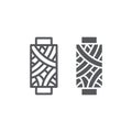Sewing thread line and glyph icon, bobbin and sew, spool sign, vector graphics, a linear pattern on a white background.