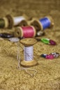 Sewing thread needle button pins, stylized image of an old Royalty Free Stock Photo