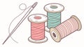 Sewing Thread Spools & Needle, Textile Craft Supplies, vector design Generative AI Royalty Free Stock Photo