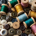 Sewing threads and assorted buttons Royalty Free Stock Photo
