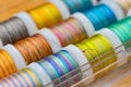 Sewing threads of different colors in skeins Royalty Free Stock Photo