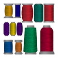 Sewing Threads on Different Shape Spools. Vector Set Isolated Coils