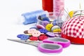 Sewing tools and accessories set, home crafts concept or art supplies