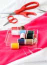Sewing tools and colored tape/Sewing kit Royalty Free Stock Photo