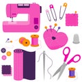 Sewing tools and equipment. Vector illustration