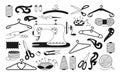 Sewing tools hobby set thread monochrome vector Royalty Free Stock Photo