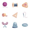 Sewing tools icons set, cartoon style Royalty Free Stock Photo