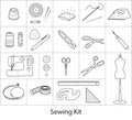 Sewing tools kit, line vector icons Royalty Free Stock Photo