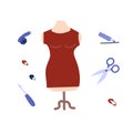 sewing tools and mannequin - sewing concept