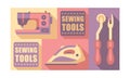 Sewing tools set, tailoring and dressmaking craft elements vector Illustration Royalty Free Stock Photo
