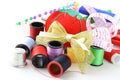 Sewing utensils - coils colored threads Royalty Free Stock Photo