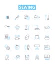 Sewing vector line icons set. Needlework, Seamstress, Fabric, Cutting, Hemming, Basting, Sew illustration outline