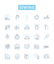 Sewing vector line icons set. Needlework, Seamstress, Fabric, Cutting, Hemming, Basting, Sew illustration outline