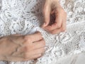 Sewing wedding dresses from crochet Irish lace Royalty Free Stock Photo